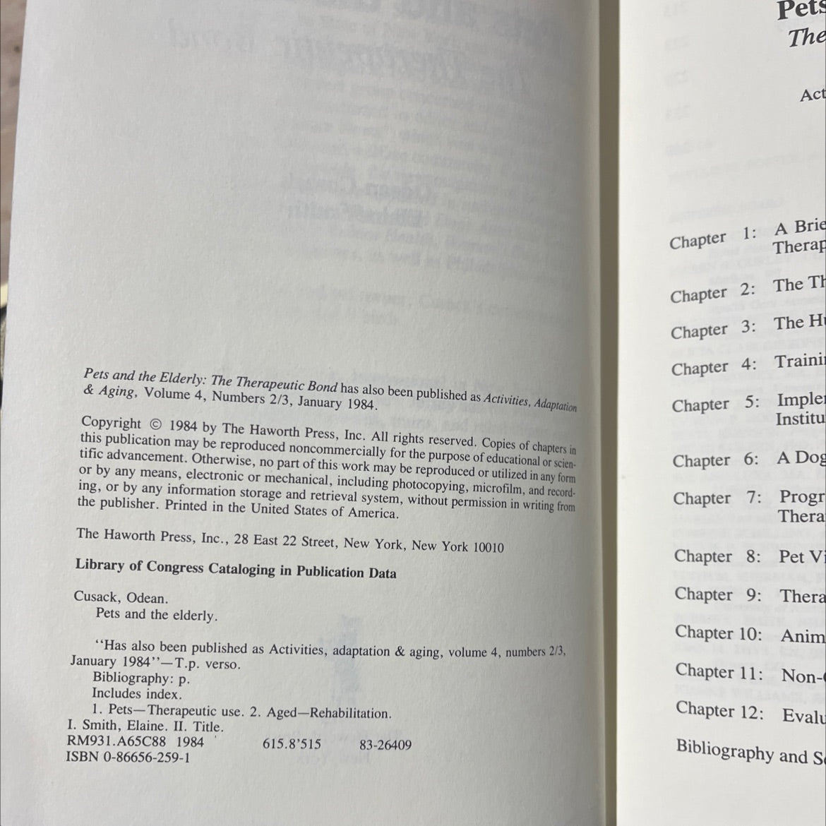 pets and the elderly: the therapeutic bond book, by odean cusack, elaine smith, 1984 Hardcover image 3