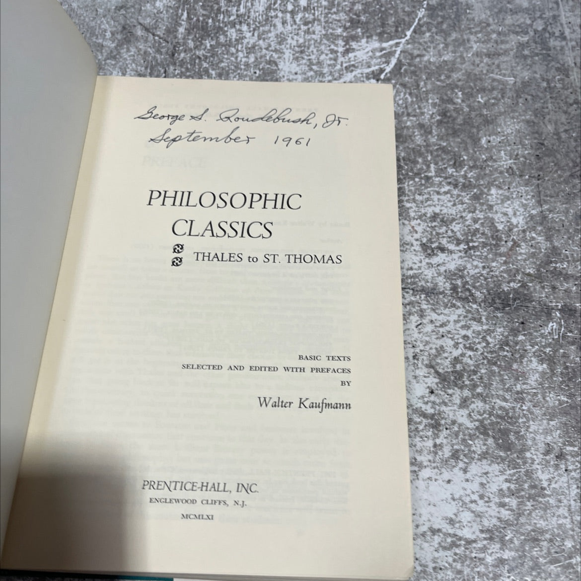 philosophic classics: thales to st. thomas book, by george s. roudebush, jr., 1961 Hardcover image 2