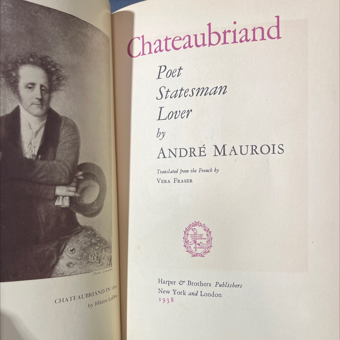 photo giraudon chateaubriand poet statesman lover book, by andré maurois, 1938 Hardcover image 2