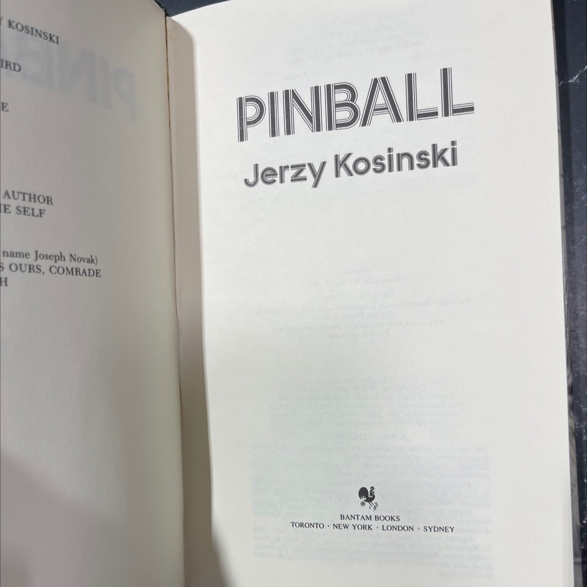 pinball book, by Jerzy Kosinski, 1982 Hardcover image 2