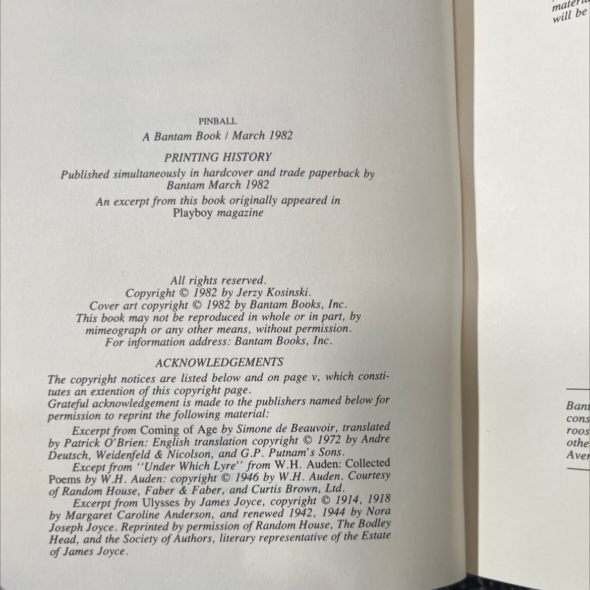 pinball book, by Jerzy Kosinski, 1982 Hardcover image 3