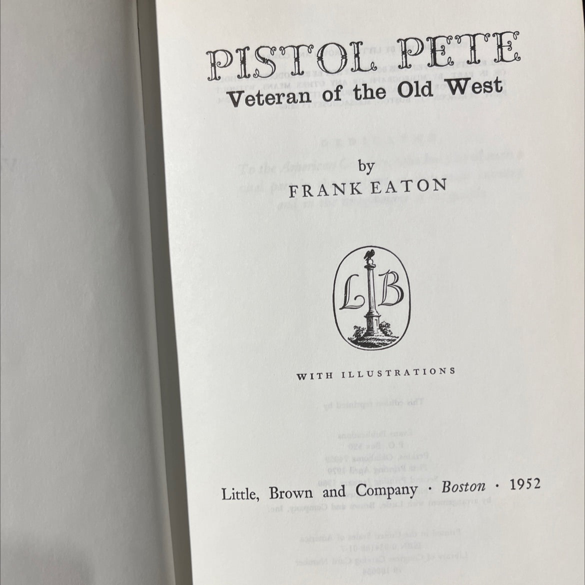 pistol pete veteran of the old west book, by frank eaton, 1985 Hardcover image 2