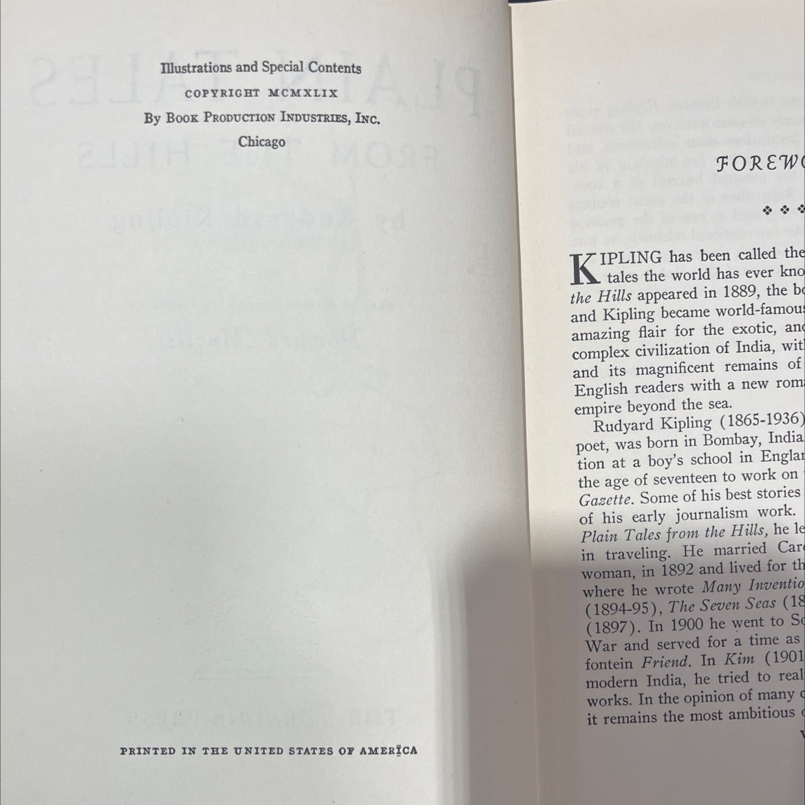 plain tales from the hills book, by rudyard kipling, 1949 Hardcover image 3