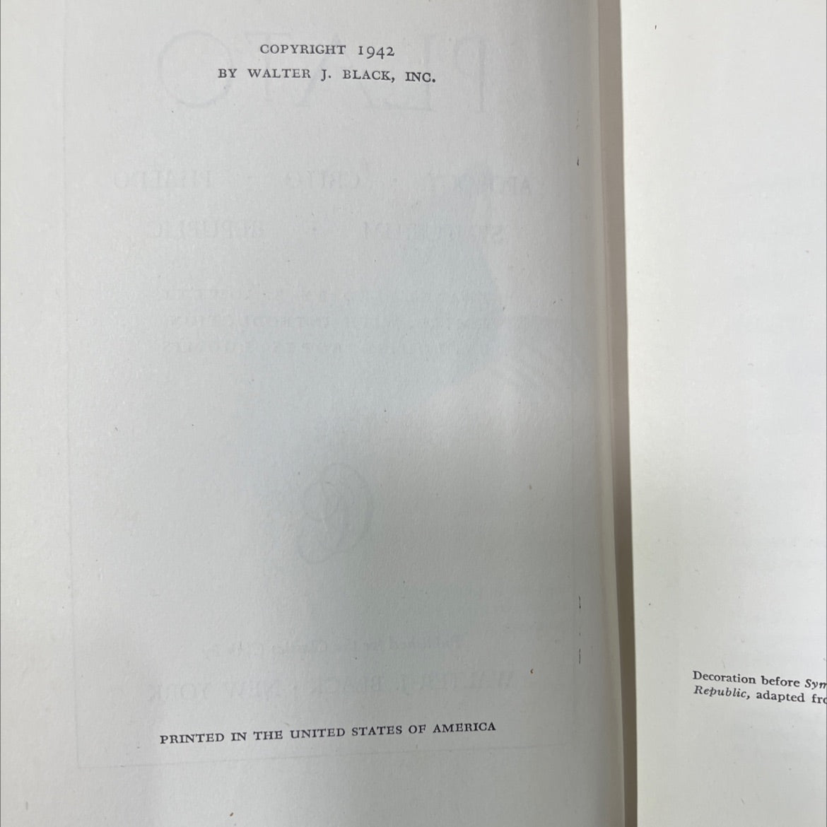 plato's apology, crito, phaedo, symposium, republic book, by plato, 1942 Hardcover image 3