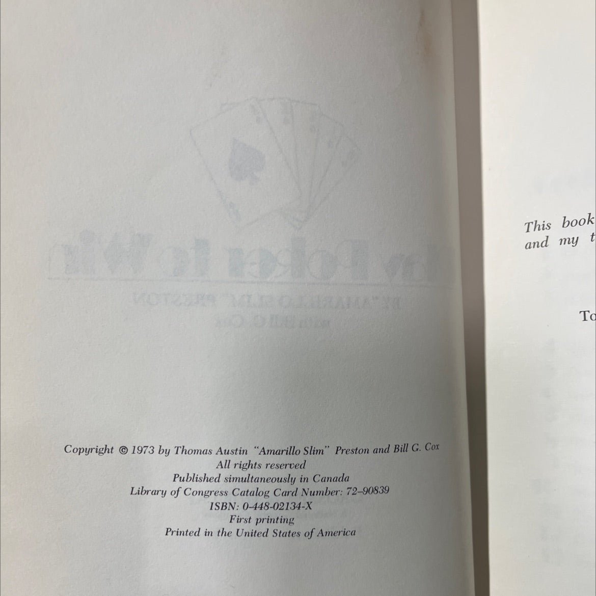play poker to win book, by \"amarillo slim\" preston, 1973 Hardcover image 3