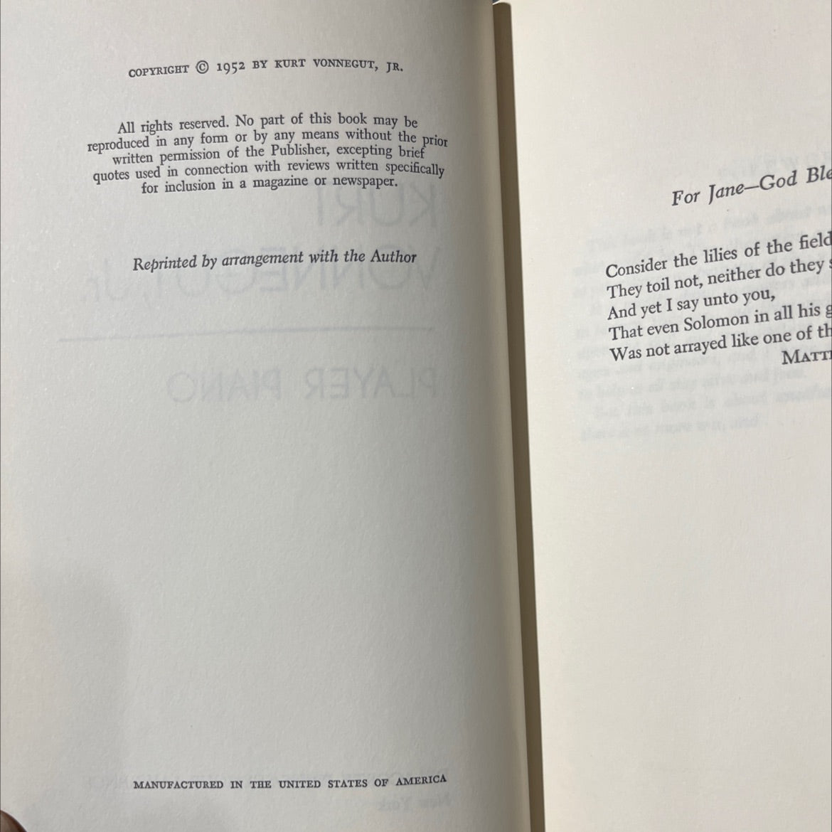 player piano book, by kurt vonnegut, jr., 1952 Hardcover image 3