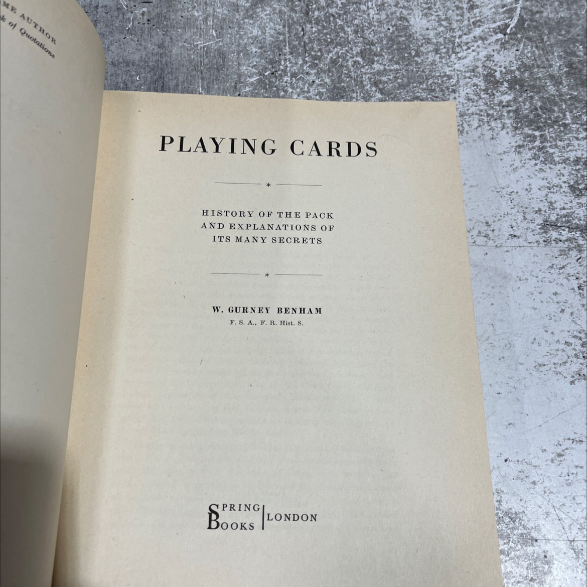 playing cards history of the pack and explanations of its many secrets book, by w. gurney benham, 1970 Hardcover image 2