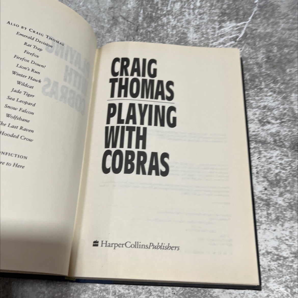 playing with cobras book, by craig thomas, 1993 Hardcover image 2