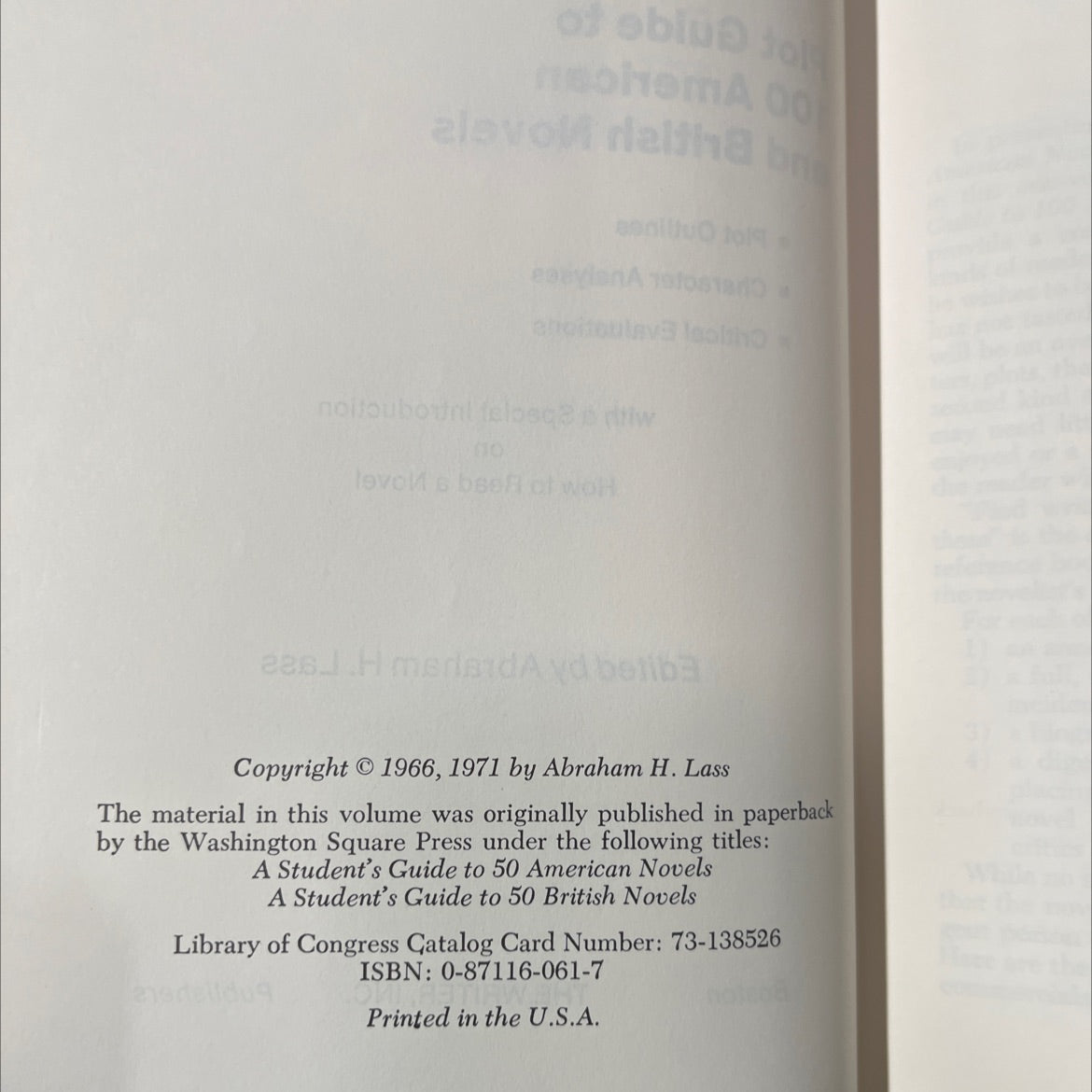 plot guide to 100 american and british novels book, by abraham h. lass, 1971 Hardcover image 3