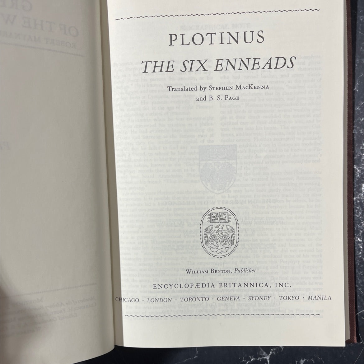 plotinus the six enneads book, by stephen mckenna and b. s. page, 1988 Hardcover image 2