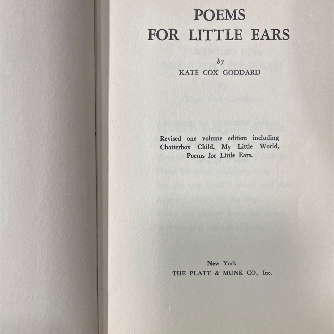 poems for little ears book, by kate cox goddard, 1944 Hardcover image 2