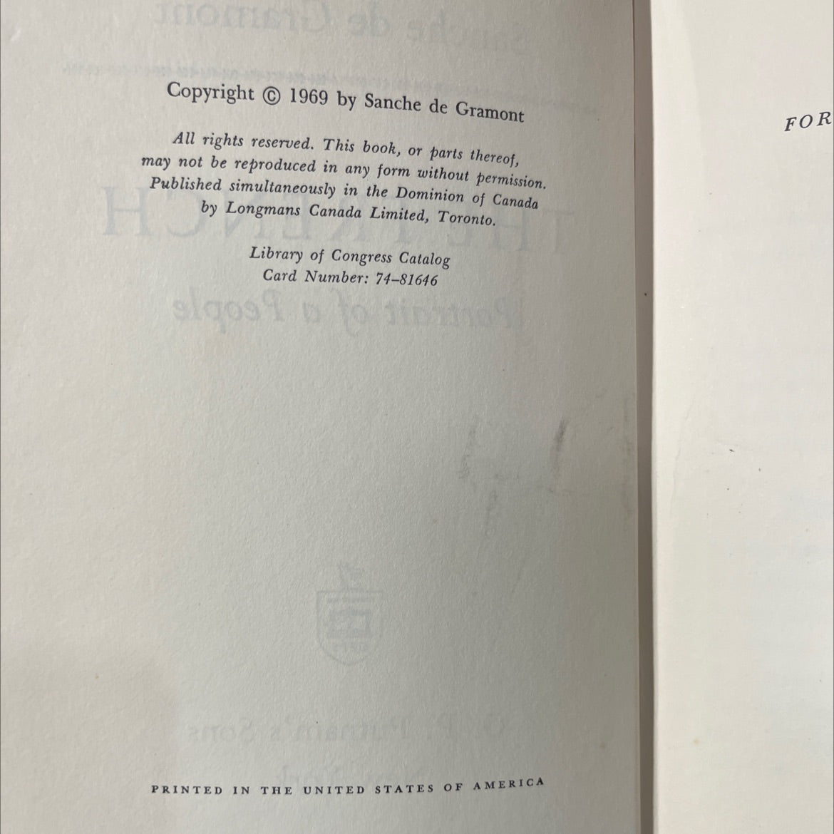 portrait of a people book, by sanche de gramont, 1969 Hardcover image 3