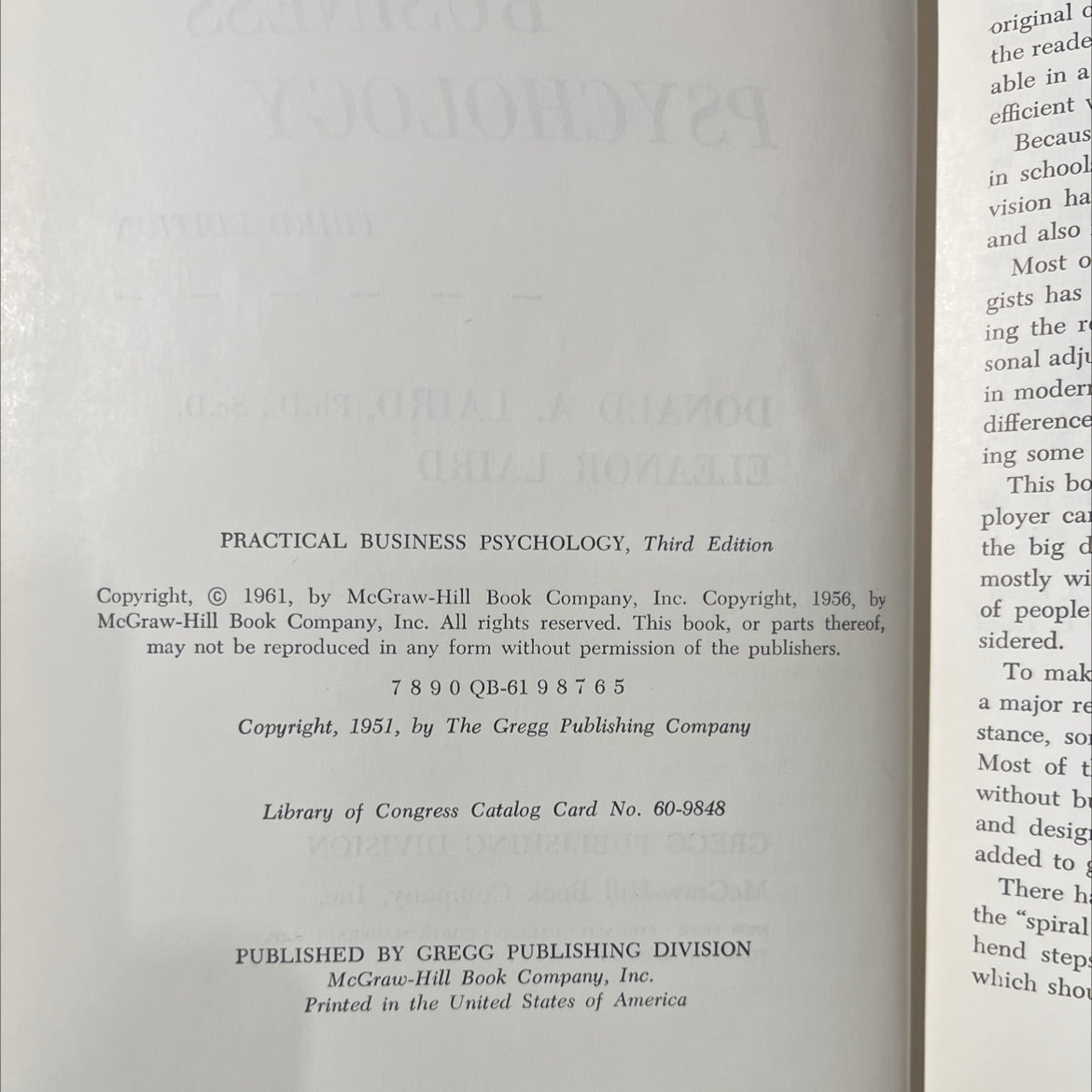 practical business psychology third edition book, by donald a. laird, ph.d., sc.d., eleanor laird, 1961 Hardcover image 3