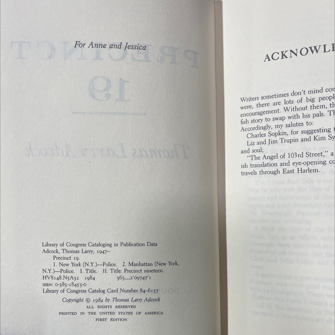 precinct 19 book, by Thomas Larry Adcock, 1984 Hardcover image 3