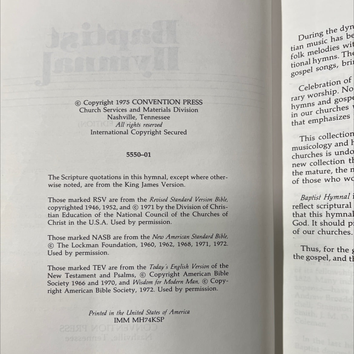 preface baptist hymnal book, by convention press, 1975 Hardcover image 3