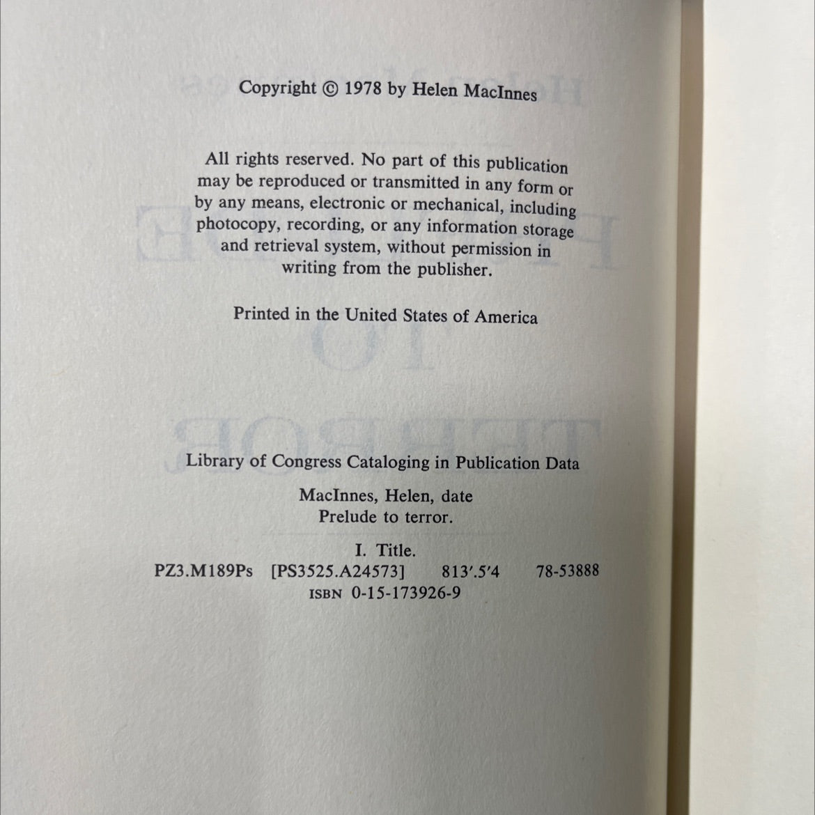 prelude to terror book, by Helen MacInnes, 1978 Hardcover image 3