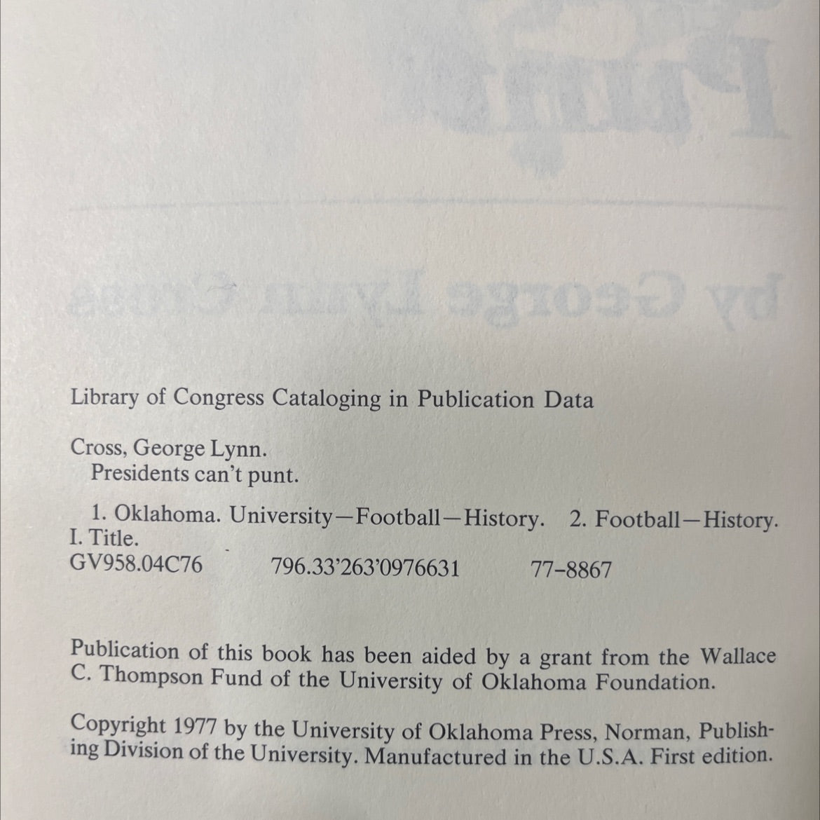 presidents can't punt book, by George Lynn Cross, 1977 Hardcover image 3