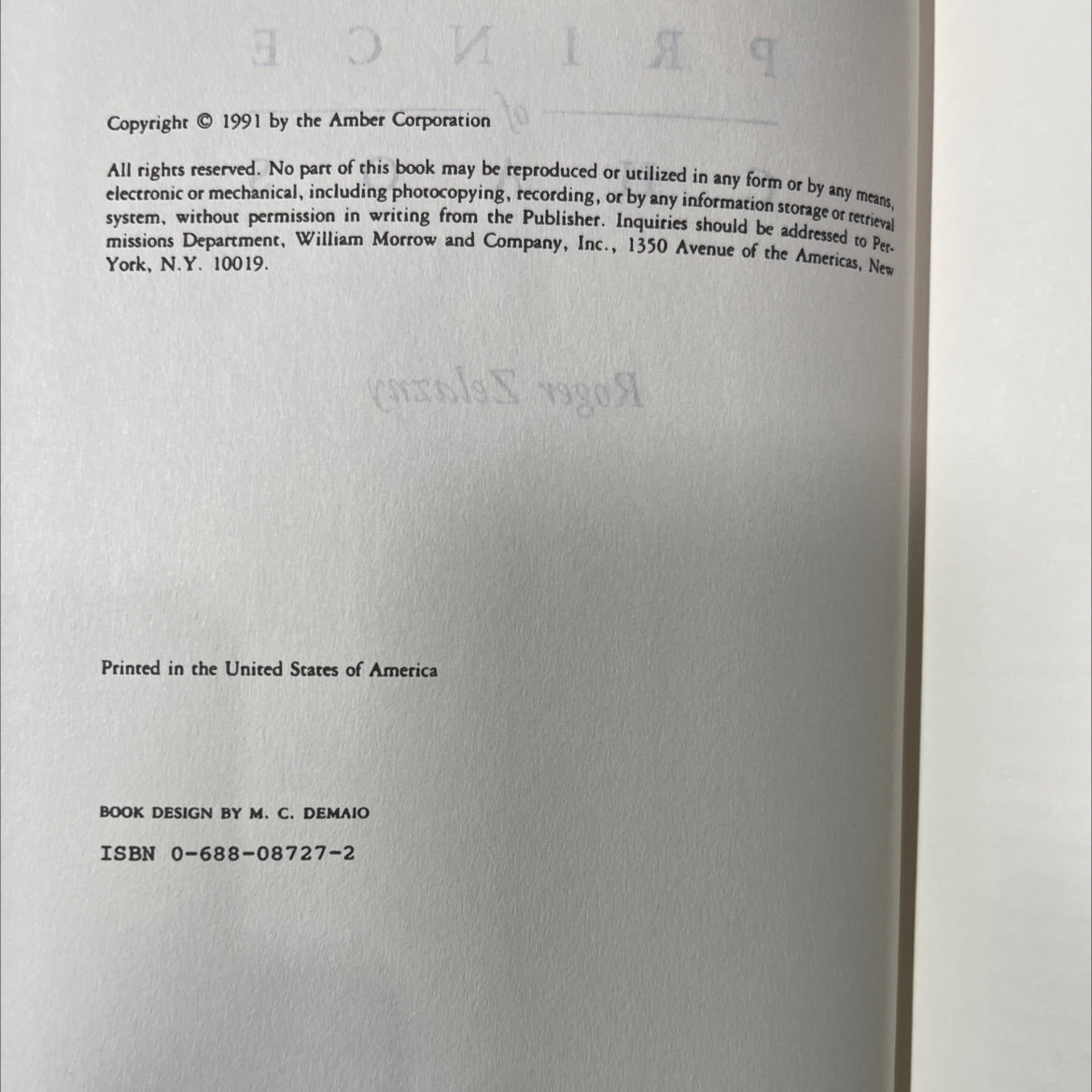 prince of chaos book, by Roger Zelazny, 1991 Hardcover image 3