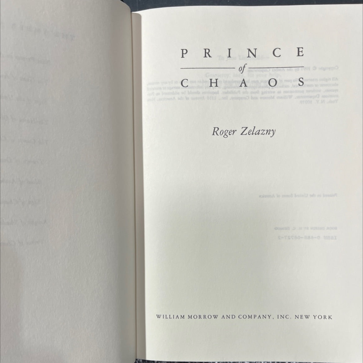 prince of chaos book, by Roger Zelazny, 1991 Hardcover image 2