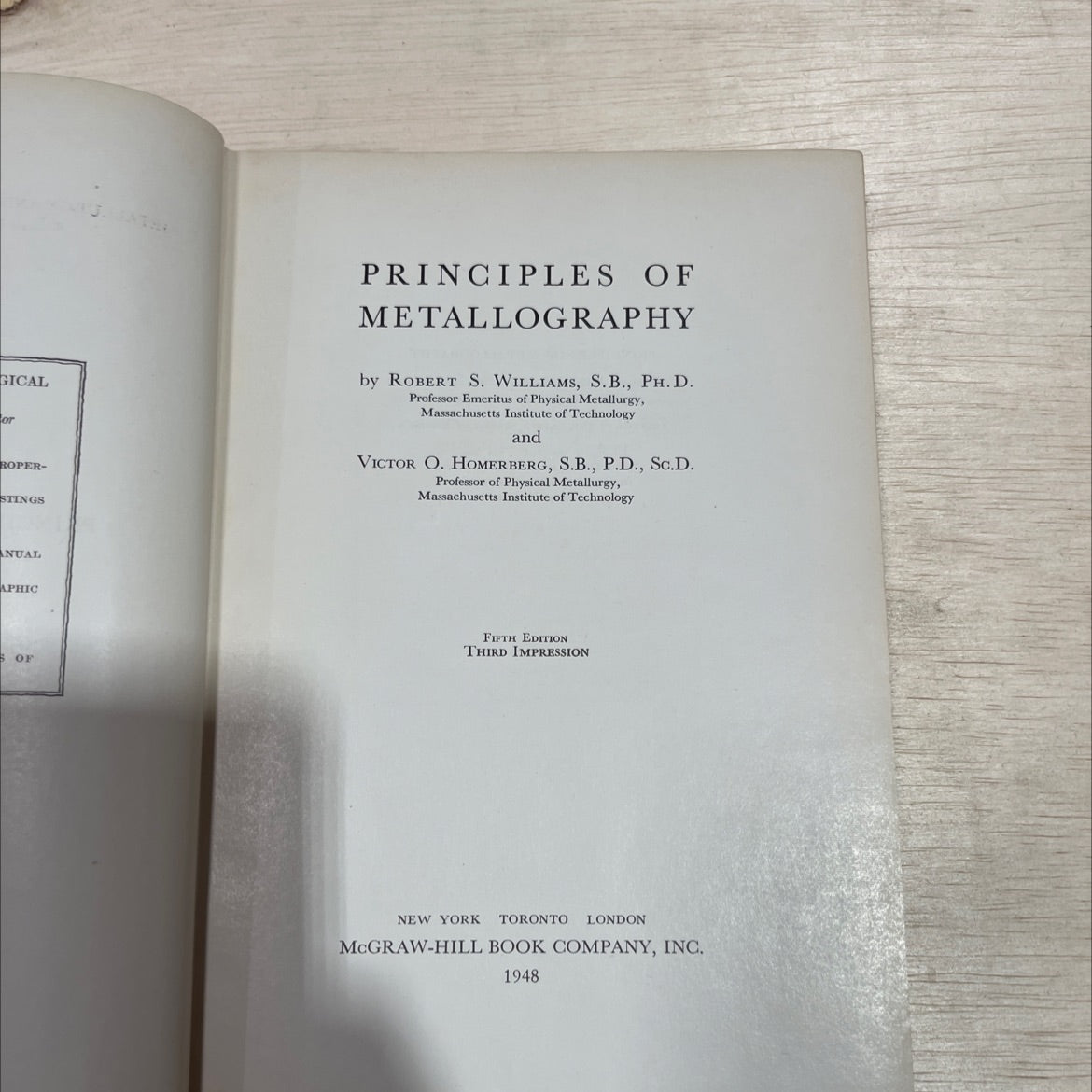 principles of metallography book, by robert s. williams, victor o. homerberg, 1948 Hardcover image 2