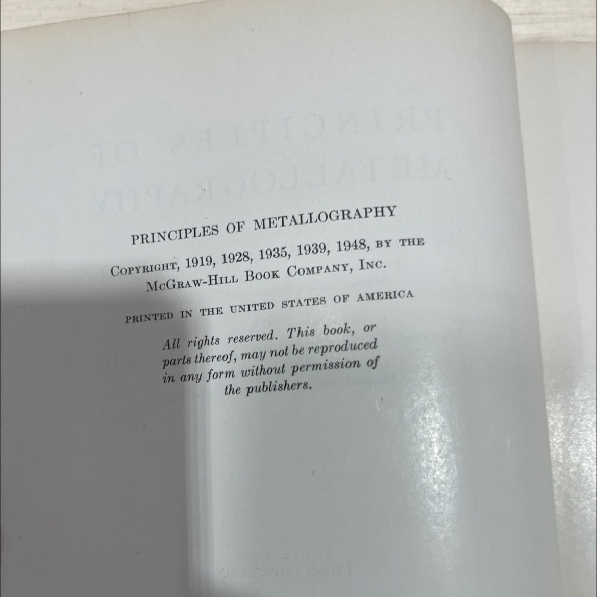 principles of metallography book, by robert s. williams, victor o. homerberg, 1948 Hardcover image 3