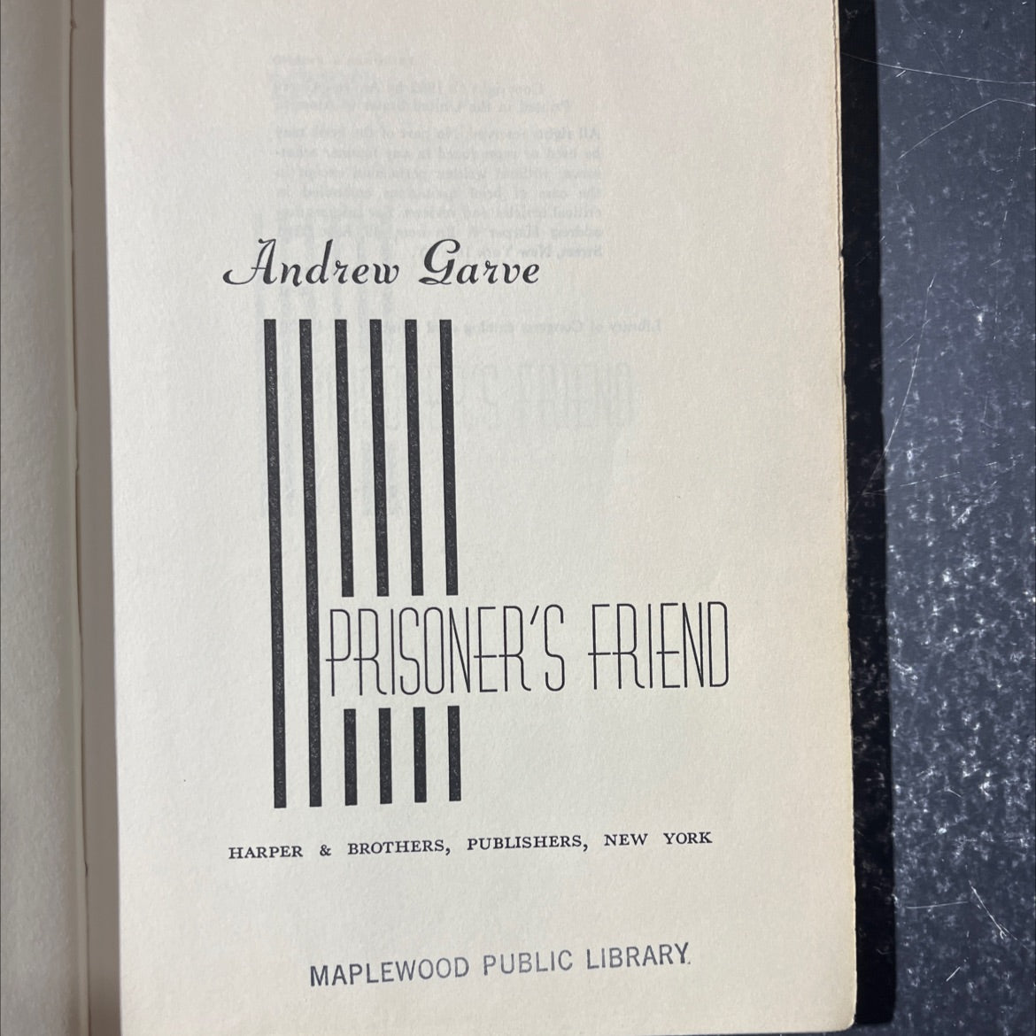prisoner’s friend book, by Andrew Garve, 1962 Hardcover image 2