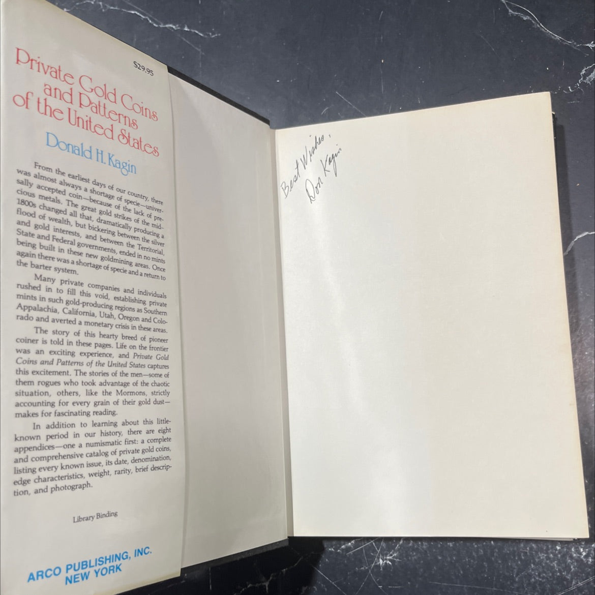 SIGNED private gold coins and patterns of the united states book, by Donald H. Kagin, 1981 Hardcover, Vintage image 4