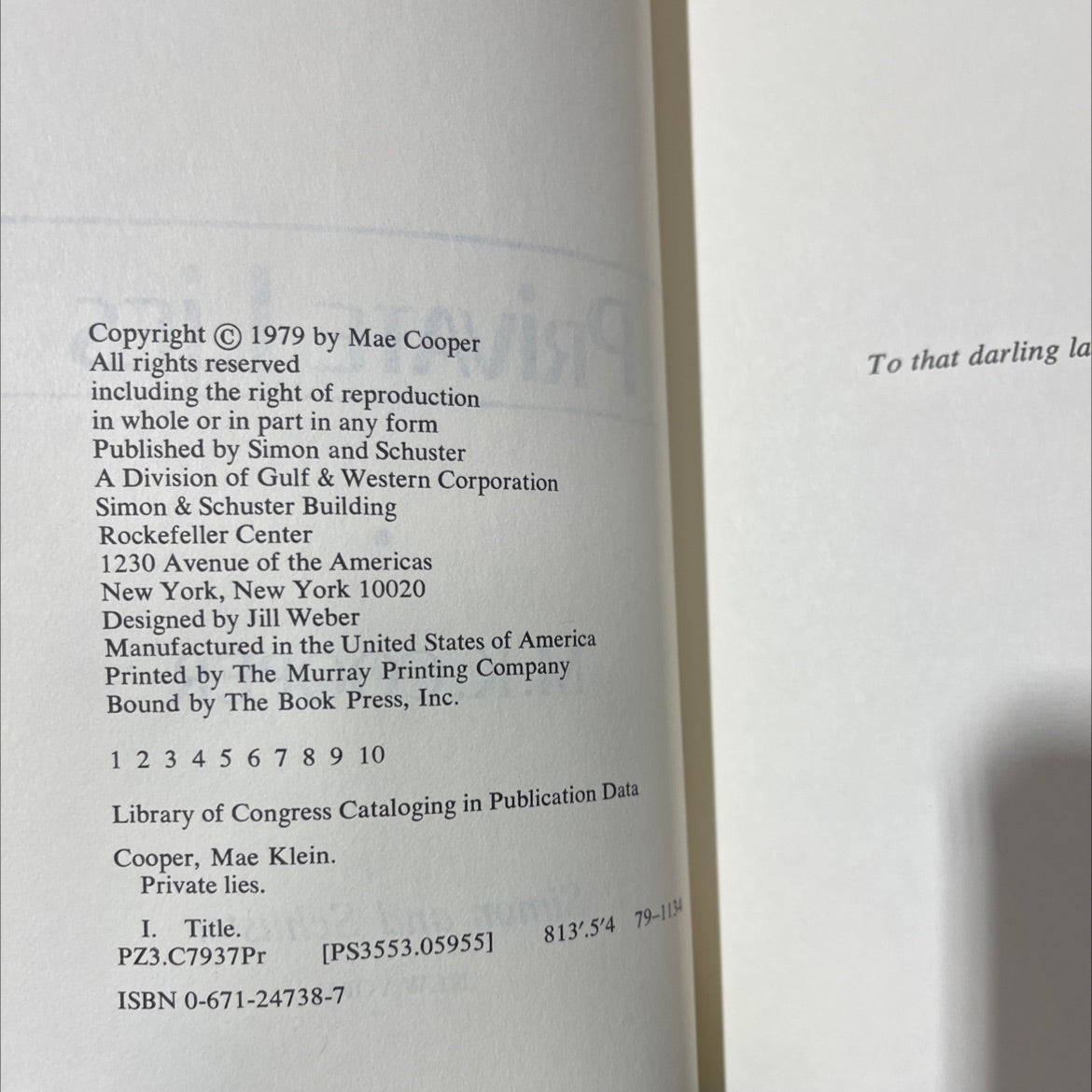 private lies book, by Mae Cooper, 1979 Hardcover image 3