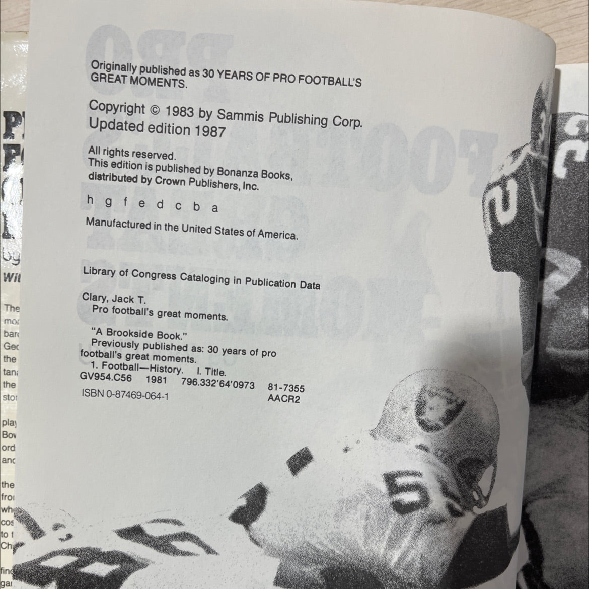 pro football's great moments book, by Jack Clary, 1987 Hardcover, Heavily Used image 3