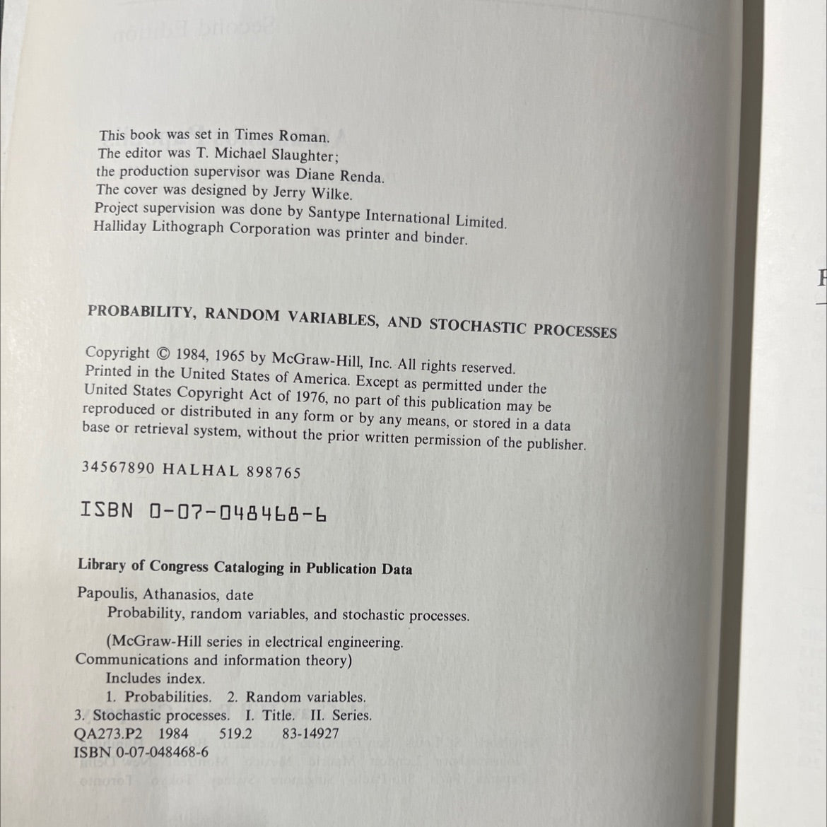 probability, random variables, and stochastic processes book, by Athanasios Papoulis, 1984 Hardcover image 3