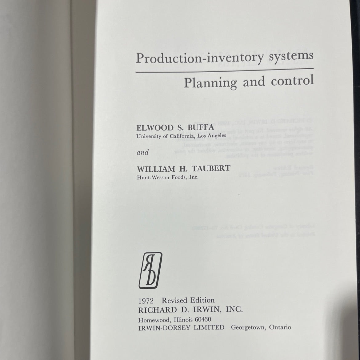 production-inventory systems planning and control book, by elwood s. buffa, william h. taubert, 1972 Hardcover image 2