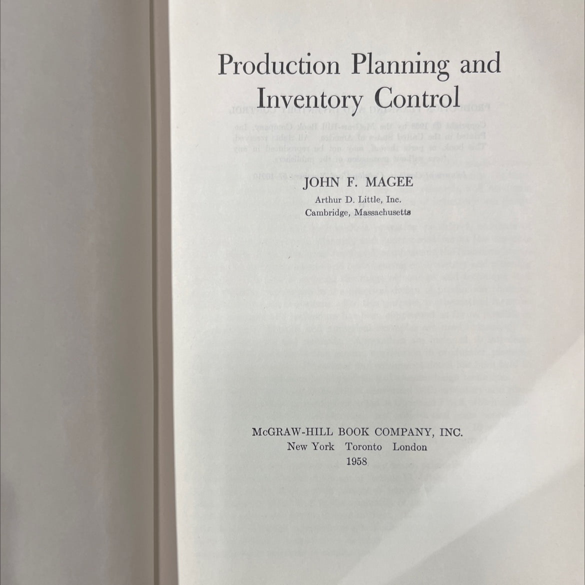 production planning and inventory control book, by john f. magee, 1958 Hardcover image 2
