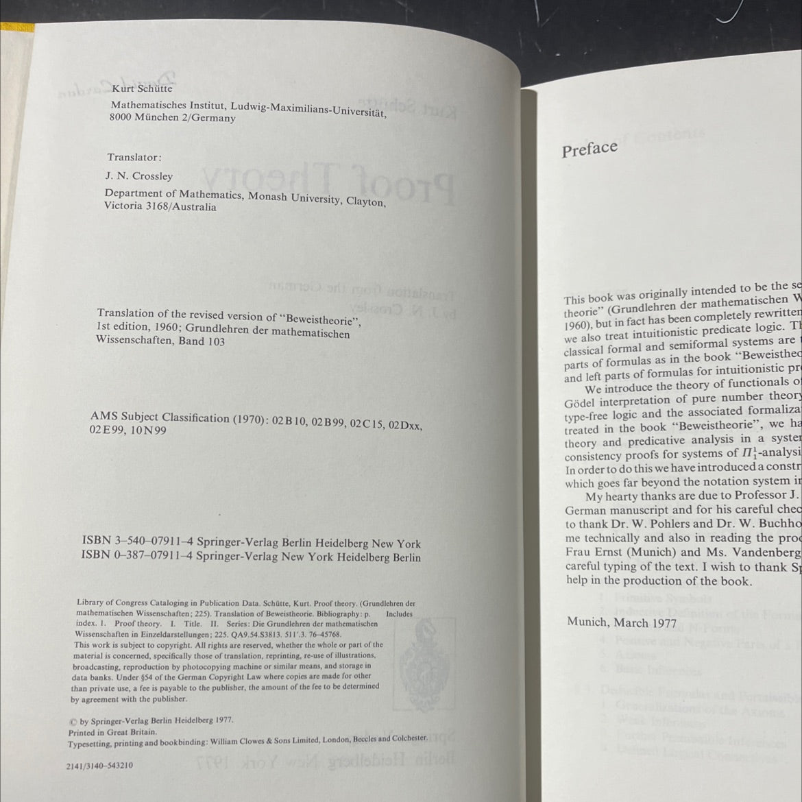 proof theory book, by kurt schütte, 1977 Hardcover image 3