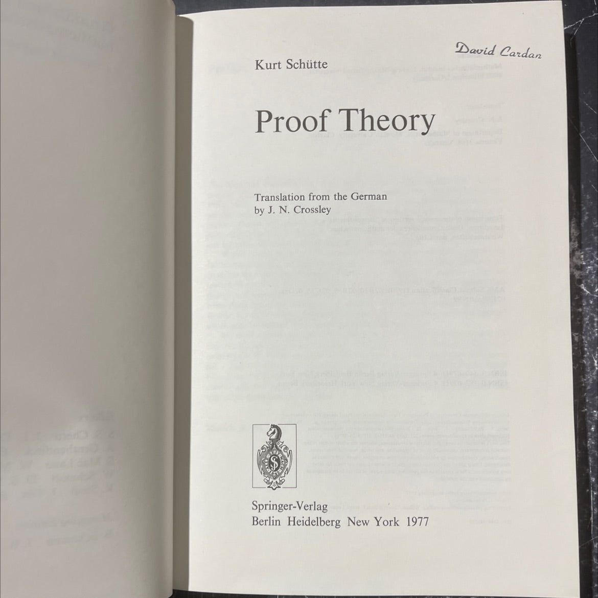 proof theory book, by kurt schütte, 1977 Hardcover image 2