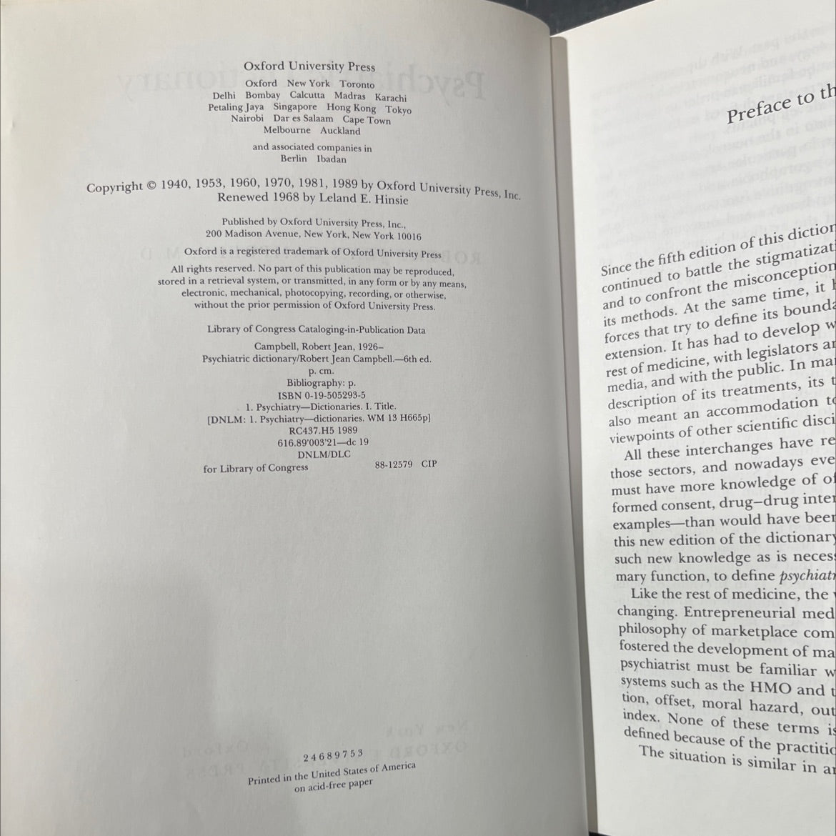 psychiatric dictionary book, by robert jean campbell, 1989 Hardcover image 3