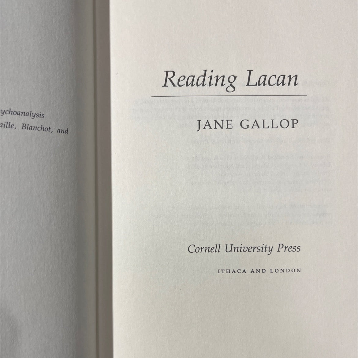 psychoanalysis, blanchot, and reading lacan book, by jane gallop, 1985 Hardcover image 2