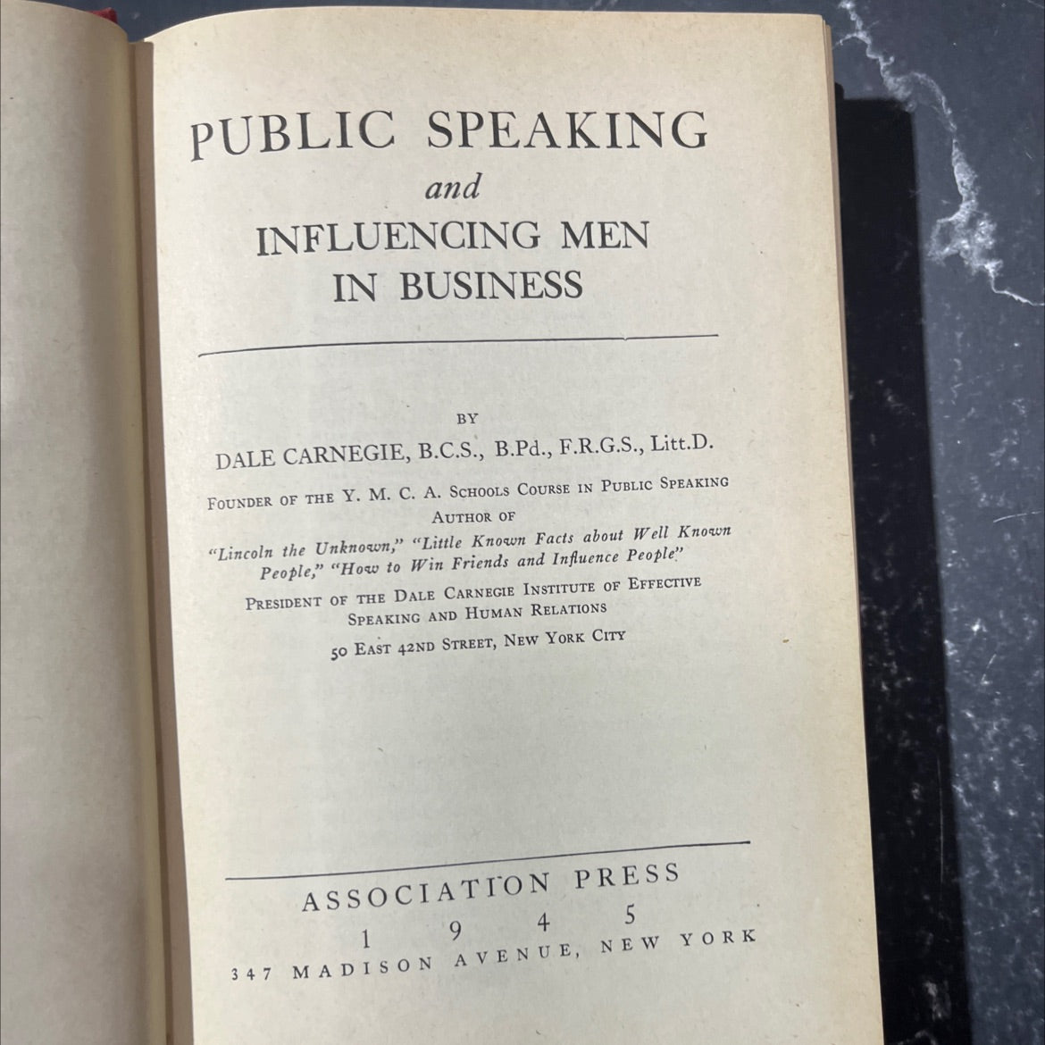 public speaking and influencing men in business book, by dale carnegie, 1945 Hardcover image 2