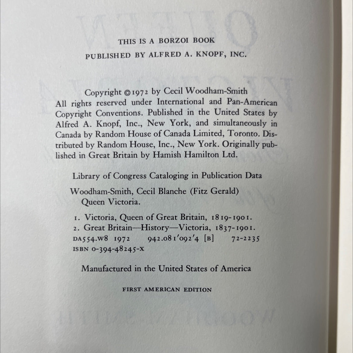 queen victoria from her birth to the death of the prince consort book, by cecil woodham-smith, 1972 Hardcover image 3