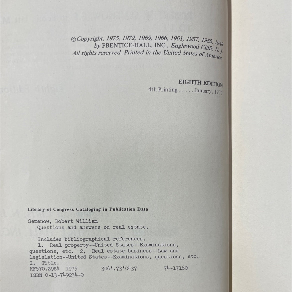 questions and answers on real estate book, by robert w. semenow, 1977 Hardcover image 3