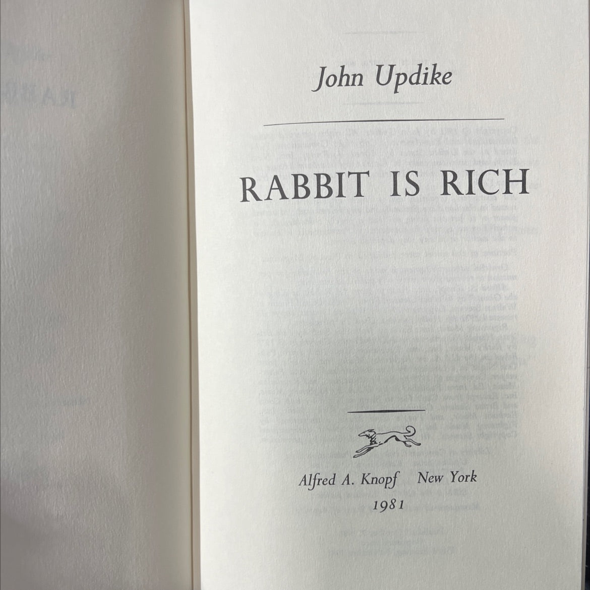 rabbit is rich book, by John Updike, 1981 Hardcover image 2