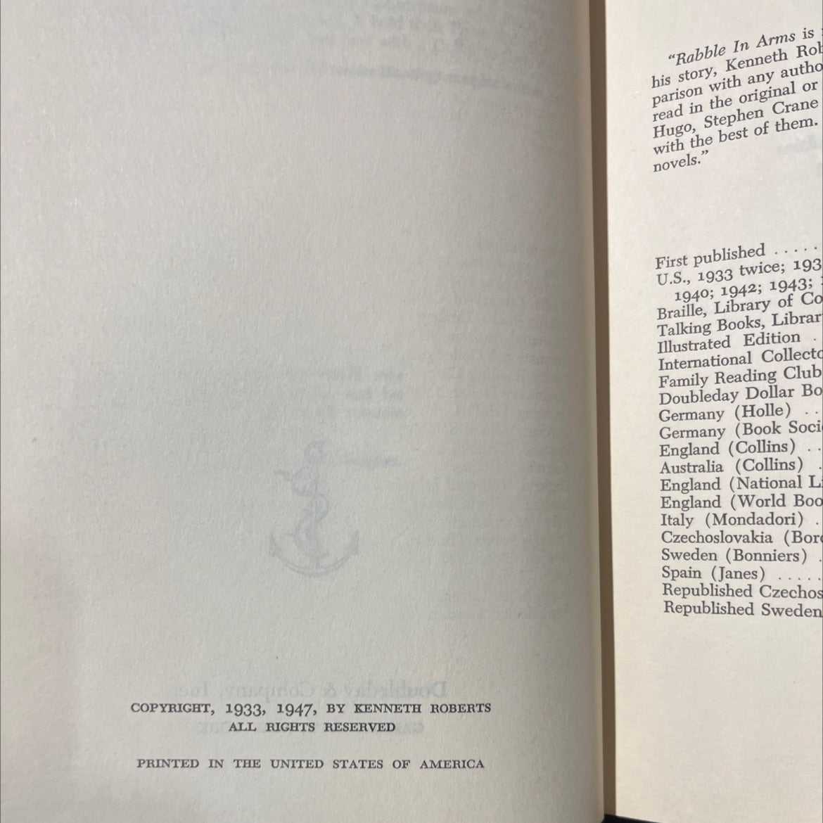 rabble in arms book, by kenneth roberts, 1947 Hardcover image 3