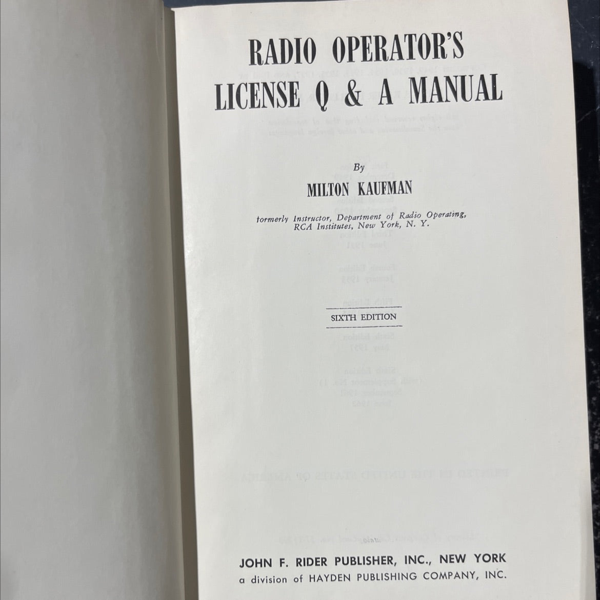 radio operator's license q & a manual book, by milton kaufman, 1961 Hardcover image 2