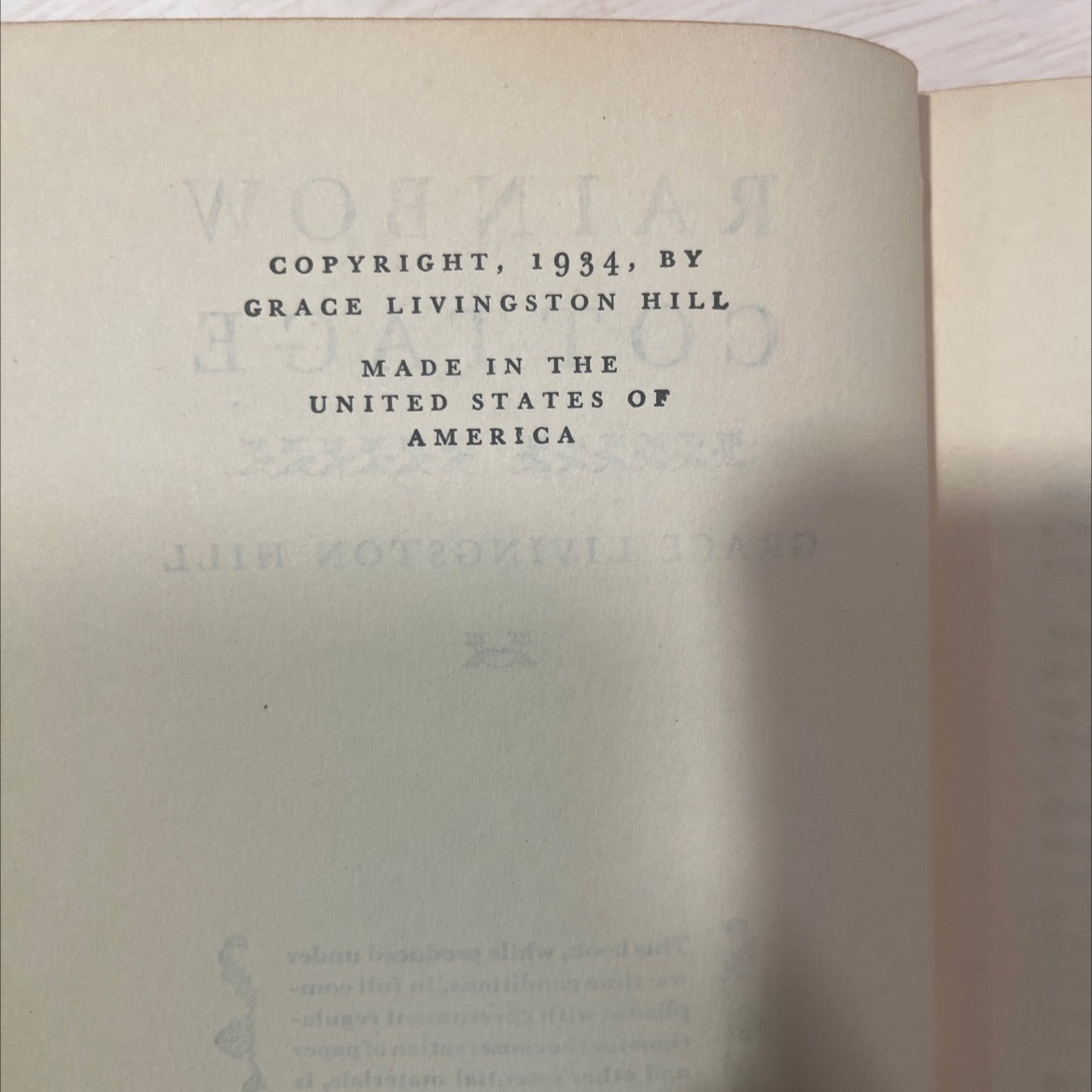 rainbow cottage book, by grace livingston hill, 1934 Hardcover, Antique image 3