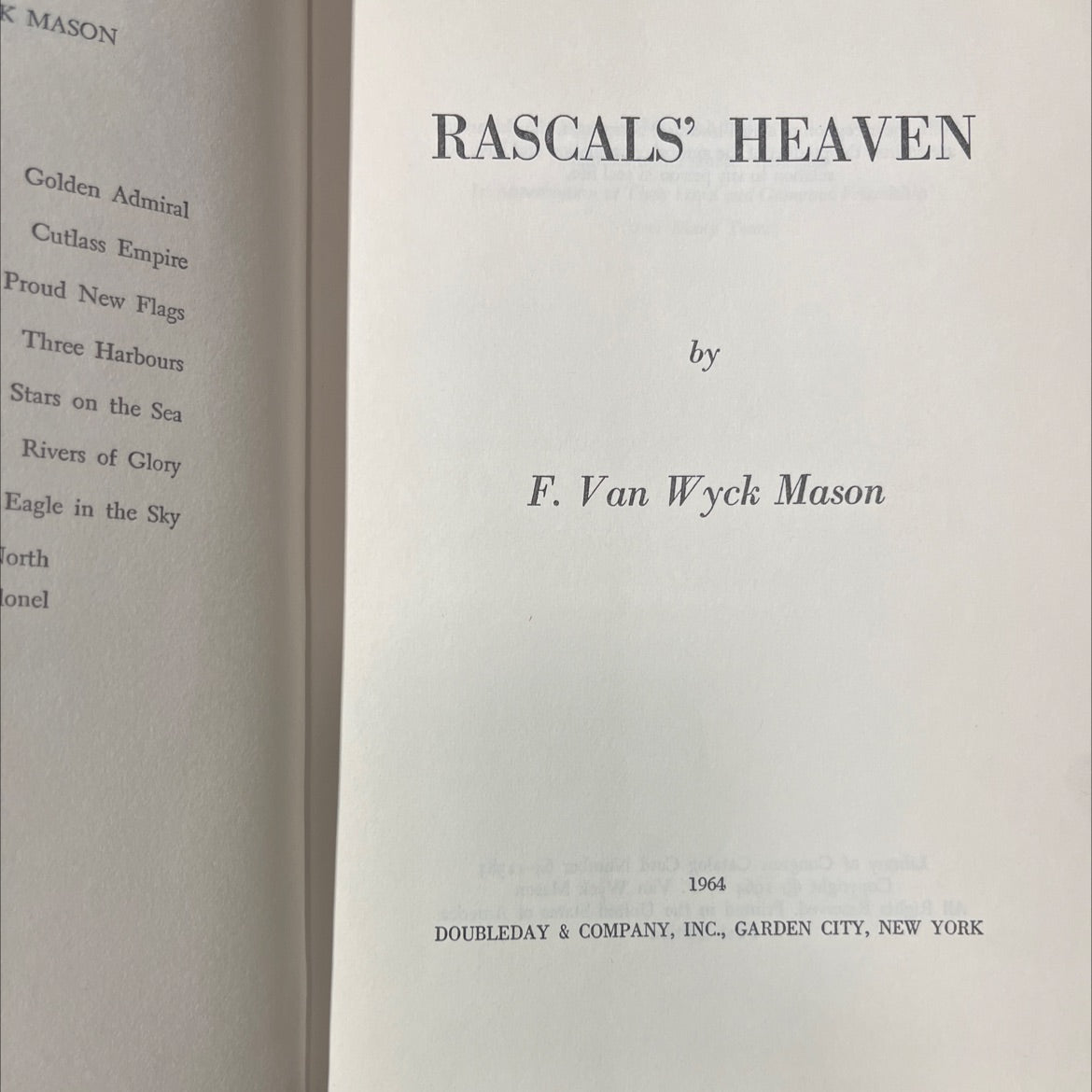 rascals' heaven book, by f. van wyck mason, 1964 Hardcover image 2