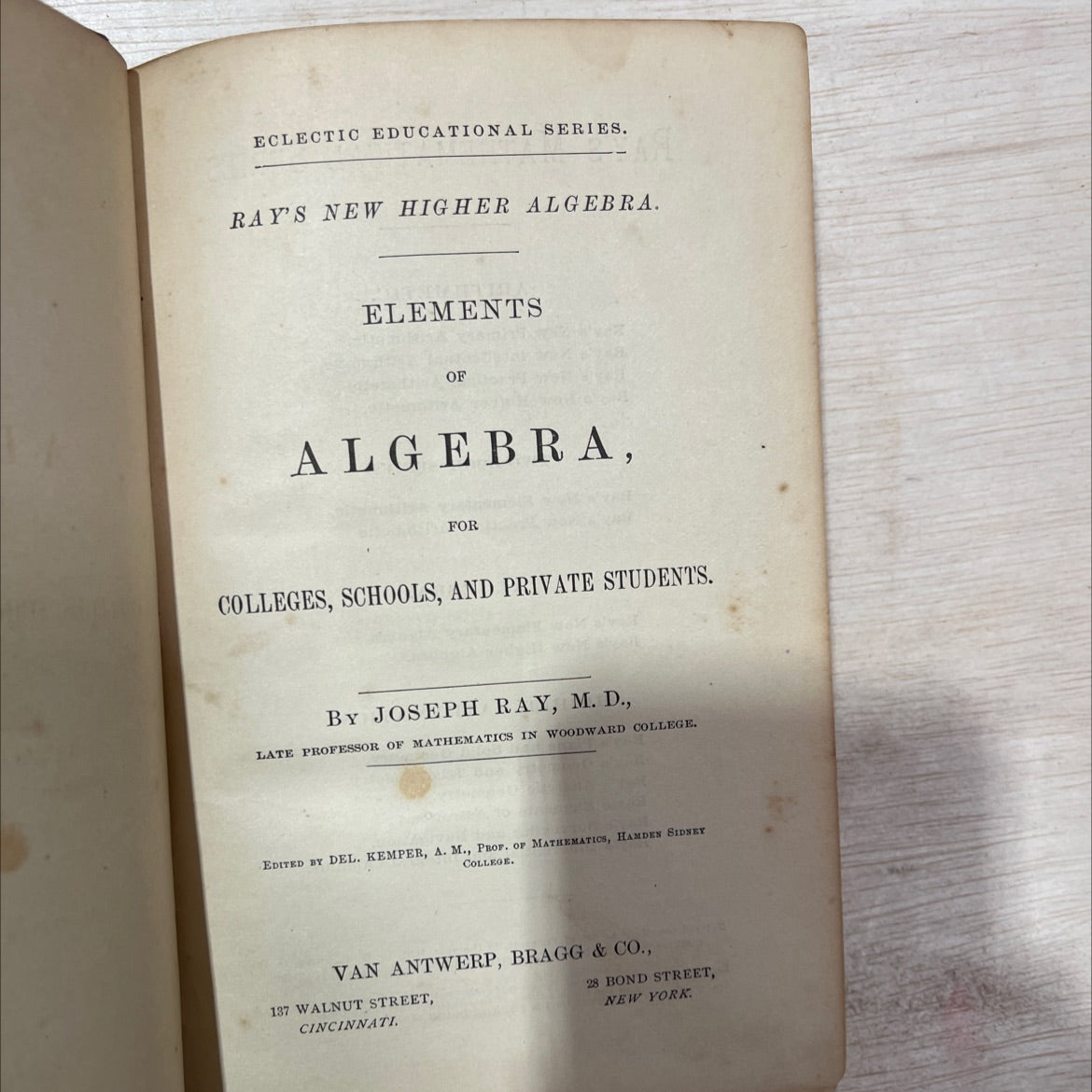 ray's new higher algebra book, by joseph ray, 1866 Hardcover, Antique image 2