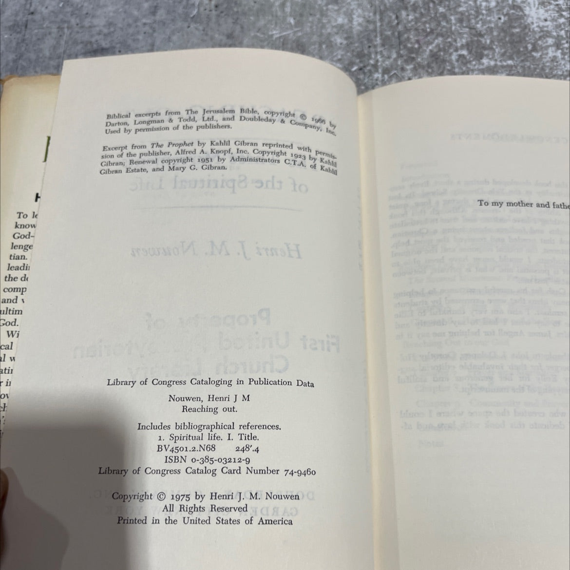 reaching out the three movements of the spiritual life book, by henri j m nouwen, 1975 Hardcover image 3