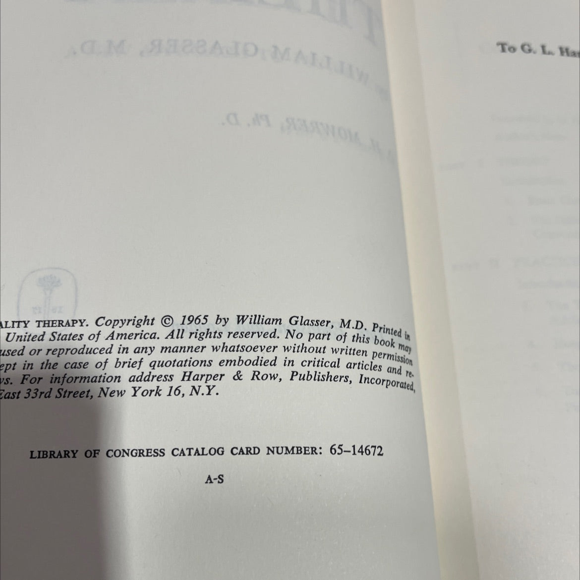 reality therapy a new approach to psychiatry book, by William Glasser, M.D., 1965 Hardcover image 3