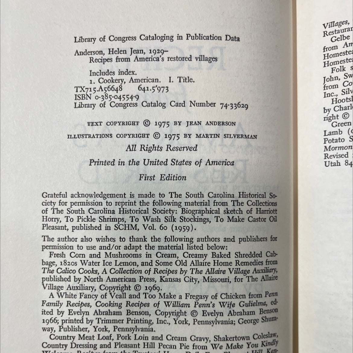 recipes from america's restored villages book, by jean anderson, 1975 Hardcover image 3
