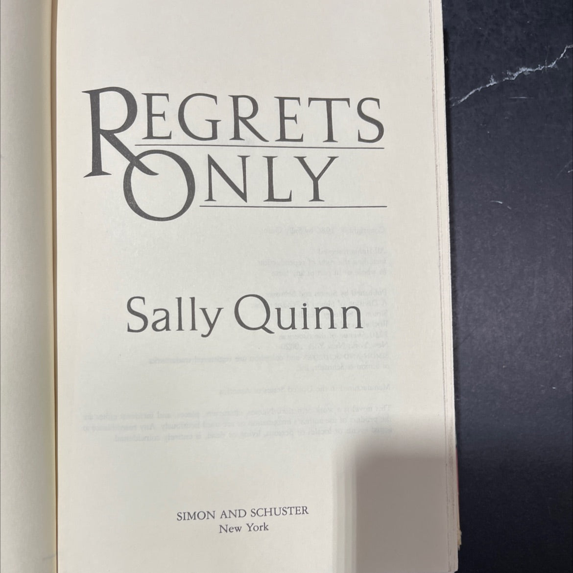 regrets only book, by Sally Quinn, 1986 Hardcover image 2