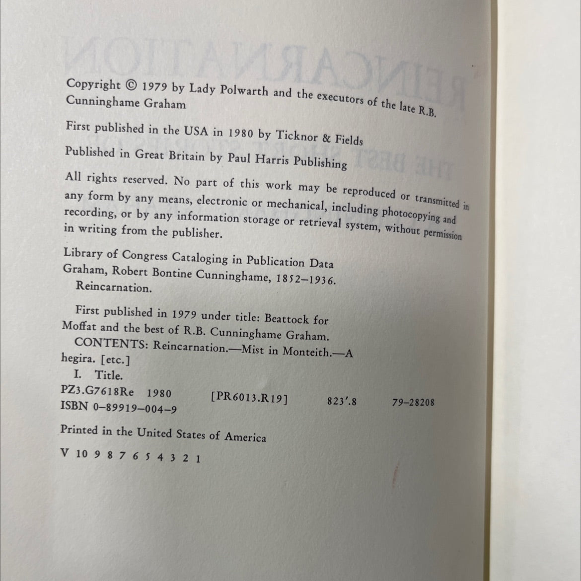 reincarnation the best short stories of r.b. cunninghame graham book, by r.b. cunninghame graham, 1980 Hardcover image 3